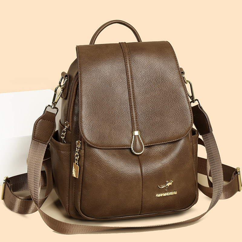 袋鼠双肩包女士皮包2026新款时尚大容量轻便旅游中年软皮妈妈背包