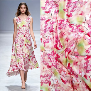 枫叶数码印花双宫丝绸缎子桑蚕丝连衣裙围巾汉服面料旗袍真丝布料