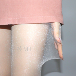 2D超薄珠光丝袜女连裤 袜开裆亮丝闪光袜脚尖透明加大美腿袜白丝夏