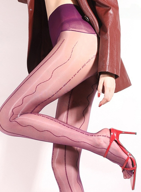 5D超薄电波油亮高腰无缝黑丝袜女极光大网格紫色性感丝滑连裤袜夏