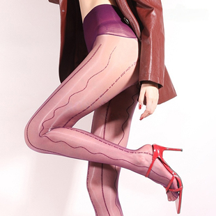 5D超薄电波油亮高腰无缝黑丝袜女极光大网格紫色性感丝滑连裤袜夏