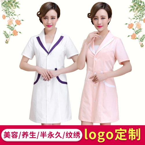 Летний комбинезон, модная униформа медсестры, белый халат, короткий рукав, в корейском стиле, для салонов красоты