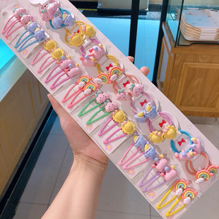 儿童网红可爱彩虹发夹 皇冠星星云朵女孩发卡bb夹橡皮筋 女童发饰