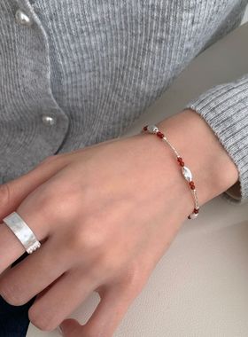 S925纯银自制新中式红玛瑙手链