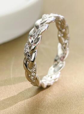 欧美跨境爆款S925纯银戒指编织麻花锆石设计直播货源轻奢质感饰品
