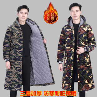 男士冬季加绒加厚棉衣罩衣加长款男迷彩棉服外套防寒保暖四川省服