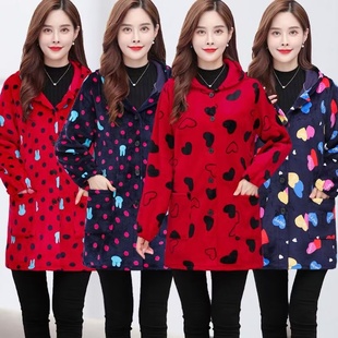 套褂厨房耐脏防污围裙工作服 加厚妈妈装 冬季 法兰绒罩衣成人女长袖