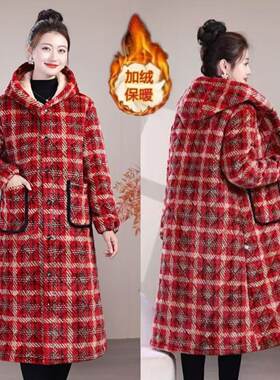 女士长款棉服加绒加厚保暖棉衣