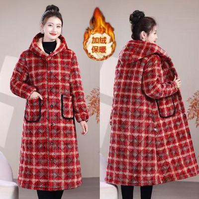 女士长款棉服加绒加厚保暖棉衣