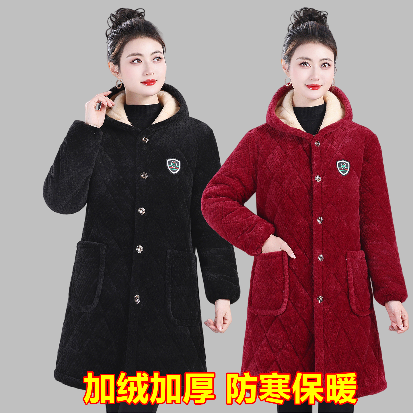 特厚连帽洋气女罩衣冬季保暖防寒