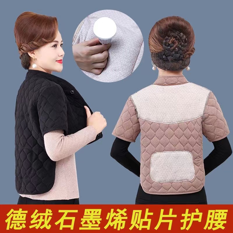 妈妈装秋冬防寒护肩背心中老年女装加绒中袖护腰短款保暖马甲护肩