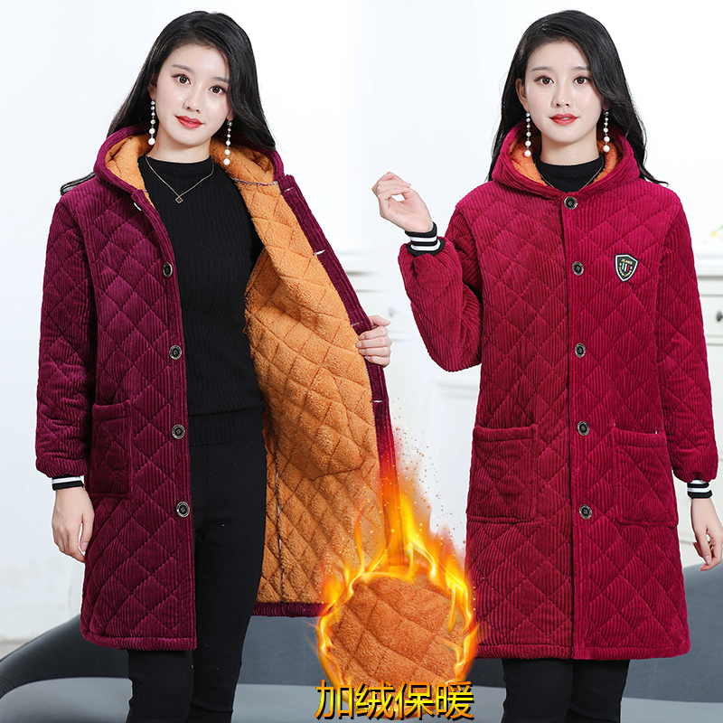 加绒棉服夹棉保暖罩衣中长款女