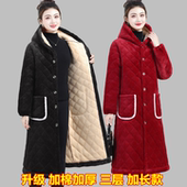 冬季 睡衣女上衣加绒加厚保暖珊瑚绒加长过膝三层夹棉宽松家居罩衣