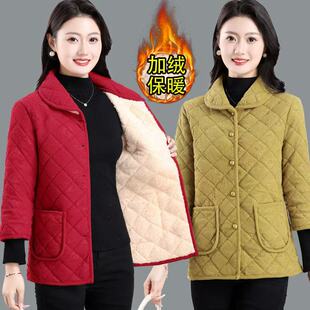中老年女冬季七分袖棉衣加绒保暖棉服加厚外套妈妈装洋气百搭棉袄