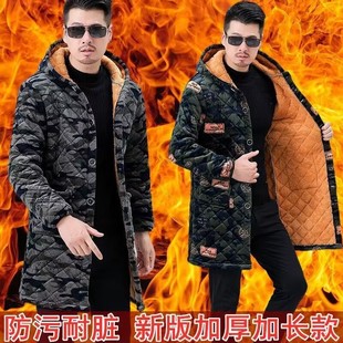 冬季法兰绒加厚加绒男棉衣保暖防寒耐脏棉服连帽男大褂外套工作服