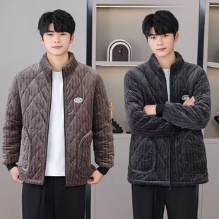 男士棉服棉衣加绒三层加厚冬季保暖耐脏立领短款外穿罩衣工作服男