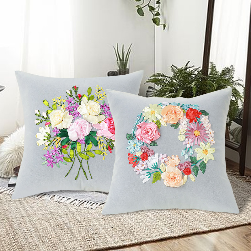 抱枕丝带绣diy立体绣2026新款彩带十字绣枕套手工刺绣自绣缎带