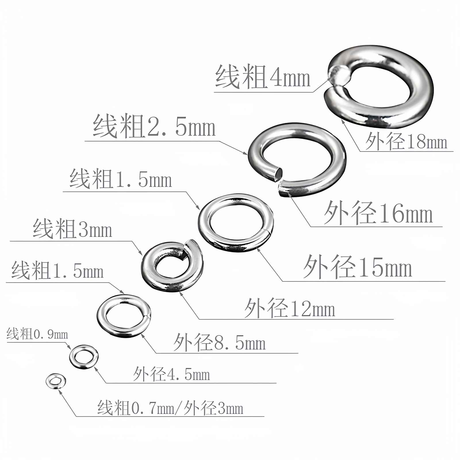 316材质不锈钢开口圈钛钢圈单圈手链项链吊坠连接圈饰品耳钩配件