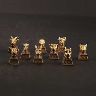 仿圆明园古玩杂项收藏纯铜方形印章十二生肖黄铜印章钥匙扣挂件饰