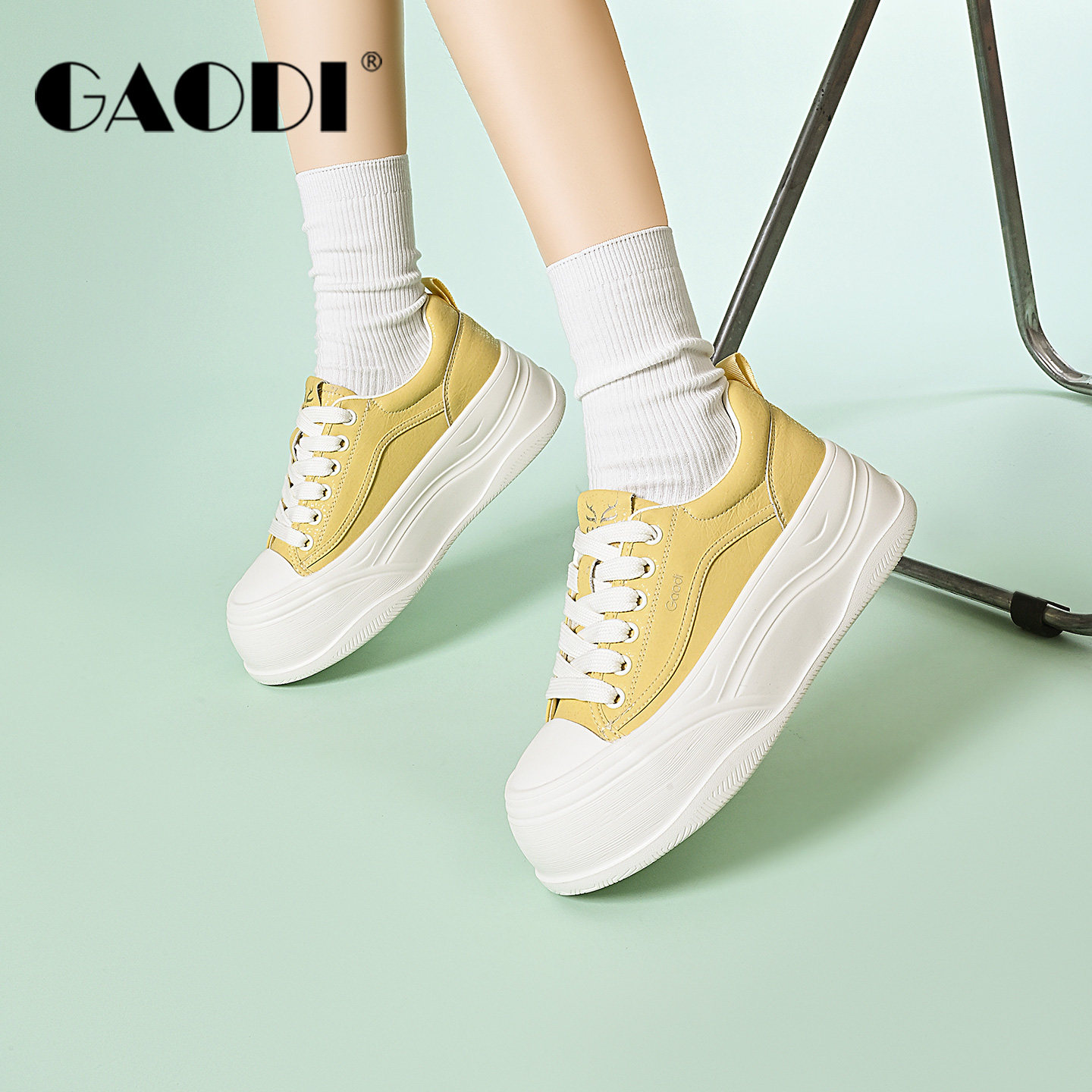 高蒂厚底增高小白鞋女2026春季新款系带百搭休闲板鞋小个子显瘦