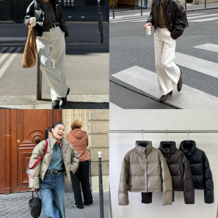 英姿穆 皮外套羽绒服OH258H7363 极简立领短款