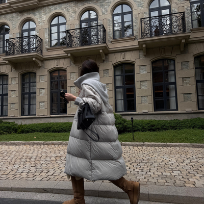 英姿穆-厚中长款羊毛帽高品质保暖羽绒服外套(配包包)K68013