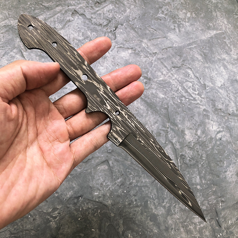 67层大马士革钢水果刀手工diy刀胚野营割肉户外求生小刀不配刀柄