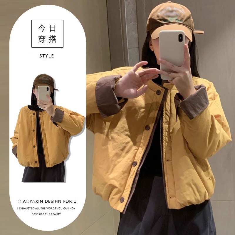 盐系简约百搭棉服外套女2025冬季设计感别致纯色气质宽松保暖棉衣