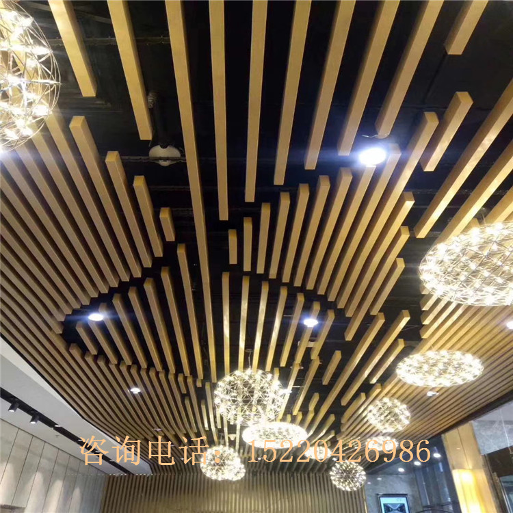 定制铝合金户外走廊木饰面铝方通栅栏室内吊顶烤漆单色铝格栅拼色