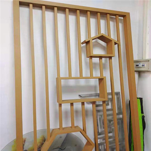 铝合金屏风玄关隔断仿古格子铝窗花方管焊接木纹雕刻艺术镂空定制