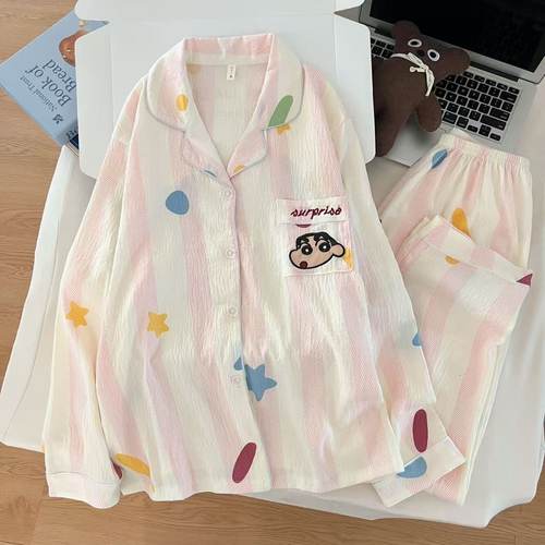 蜡笔小新睡衣女生童趣春秋季可外穿新款长袖长裤家居服套装可外穿