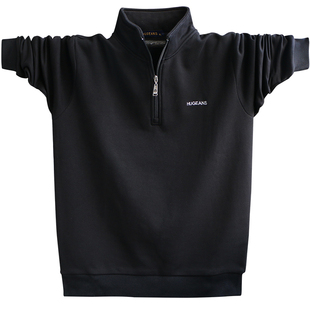 长袖 大码 t恤加肥加大打底宽松上衣半拉链高领卫衣 立领男装 春秋季