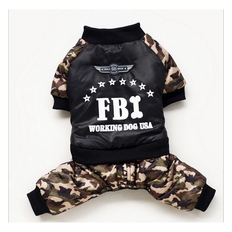 包邮新款FBI迷彩加厚棉衣 泰迪狗狗衣服秋冬装贵宾宠物四脚衣服