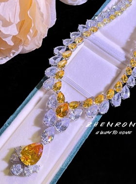 Young重磅GRA同款婚宴光明女神V形黄钻项链女水滴耳环新娘套装女