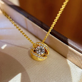 Young时尚 轻奢悬浮镶拉丝工艺锆石吊坠女小众设计悬浮星球项链女