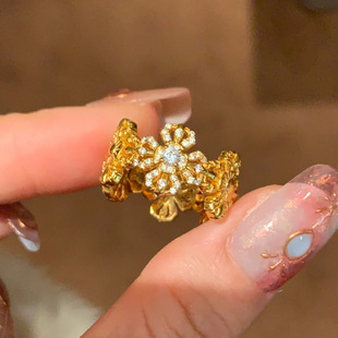 Young新中式重工镶钻十字金刚杵戒指女Vintage中古风满钻精致指环