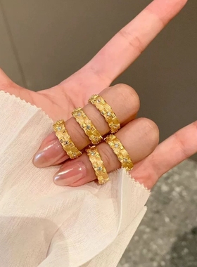 Young老钱中古风编织拉丝镶钻戒指法式复古精致气质百搭藤编女戒