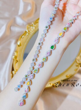 彩色锆石七彩糖果项链女