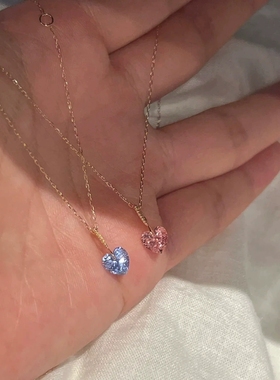 Young小红书爆款时尚轻奢冰清蓝爱心吊坠简约通勤粉钻心形项链女