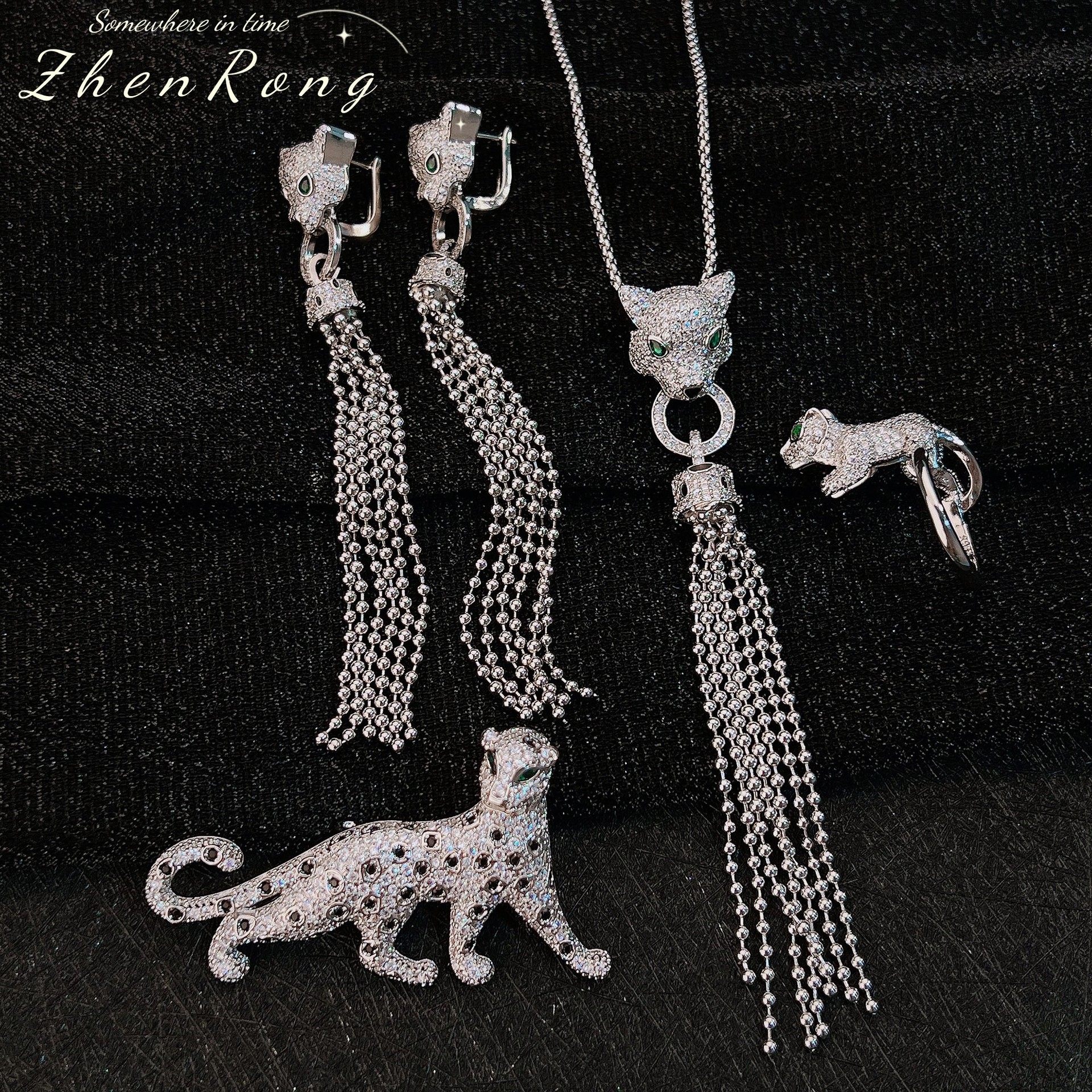 豹子头满钻长款流苏耳环吊坠