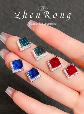 奢华彩宝糖塔耳钉高碳钻耳钉