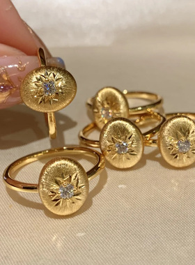 布契风拉丝雕工雪花中古戒指