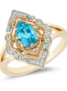 阿拉丁神灯欧美风花纹托帕石戒指