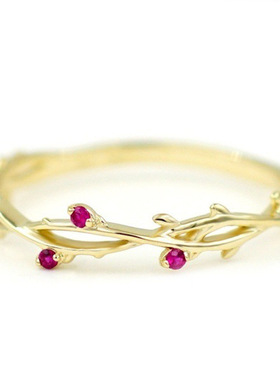 红刚玉欧美风小巧镀18k订婚戒指