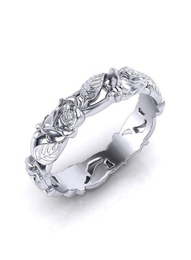 Young臻荣热卖新款镀925银复古花朵叶子戒指 欧美跨境订婚手饰品