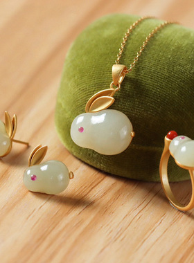 young玉兔套装仿天然髓兔子萌兔