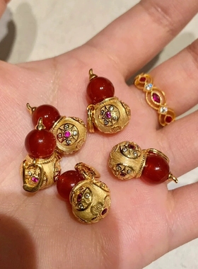 Young新中式古法沙金工艺国风红玛瑙葫芦吊坠女镶钻虎眼福禄项链