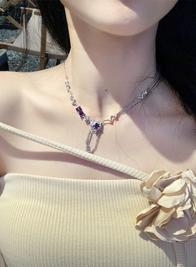 小众设计紫色锆石熔岩项链ins