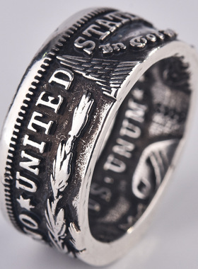 美国徽硬币泰银戒指男