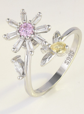 Young抖音网红直播旋转蜜蜂开口戒指女ins风格异形钻活口指环女